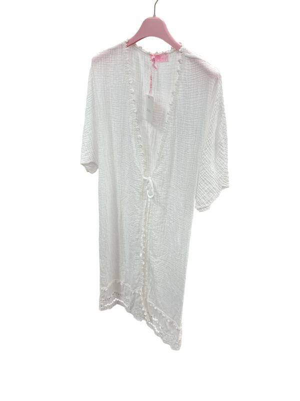Damen lange  Musselinbluse mit Spitze