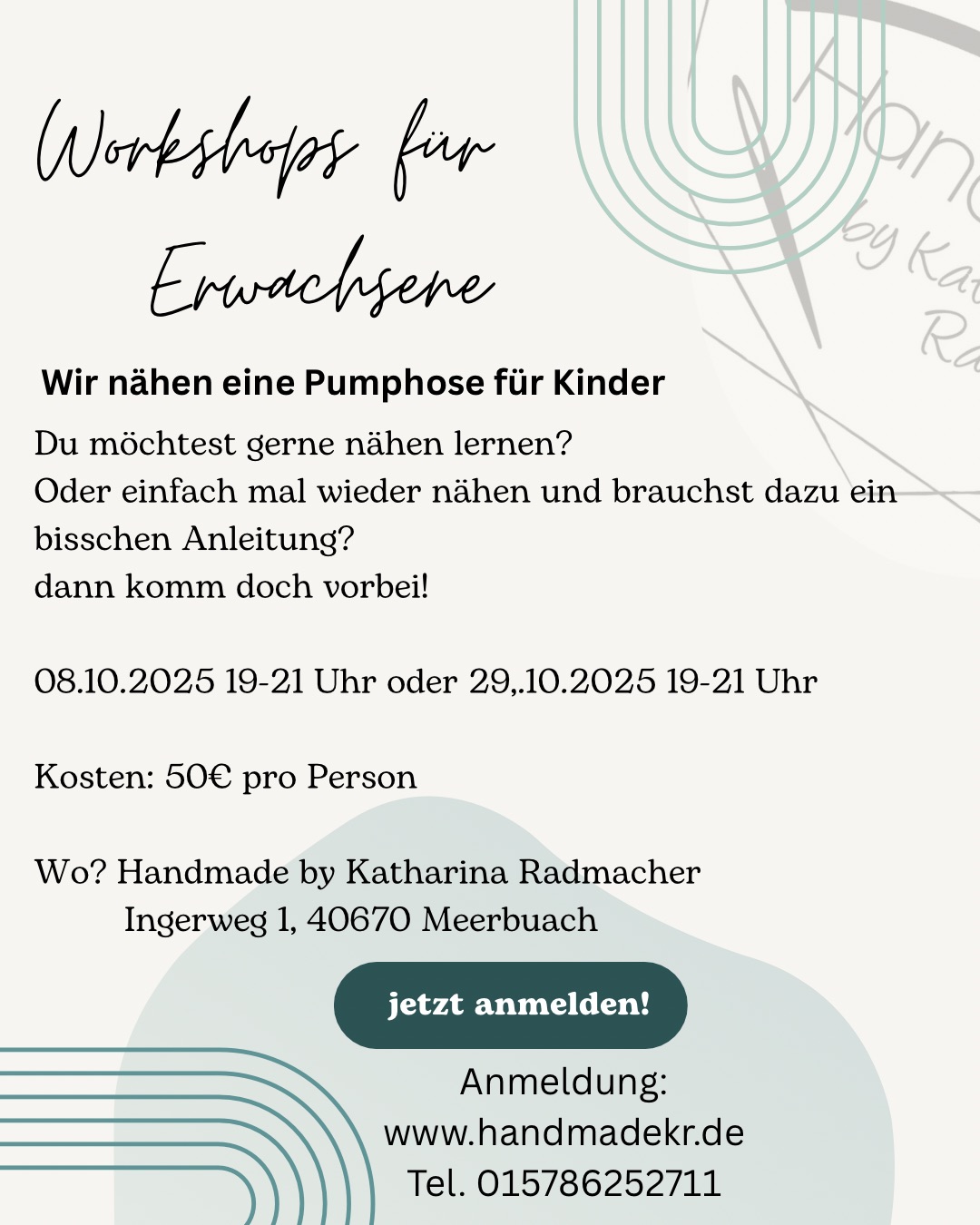 Nähworkshop Erwachsene -  29.10 Pumphose nähen